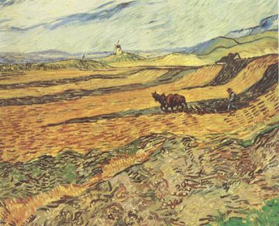 Vincent Van Gogh Field with Ploughman and Mill (nn04) china oil painting image